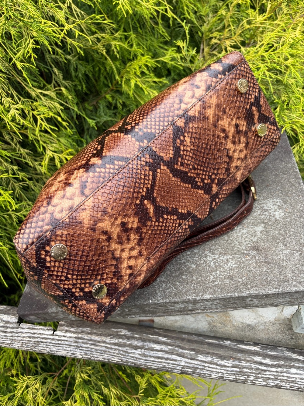 Michael Kors Brown Snakeskin Embossed Satchel Crossbody Brown Python Print - Picture 7 of 13